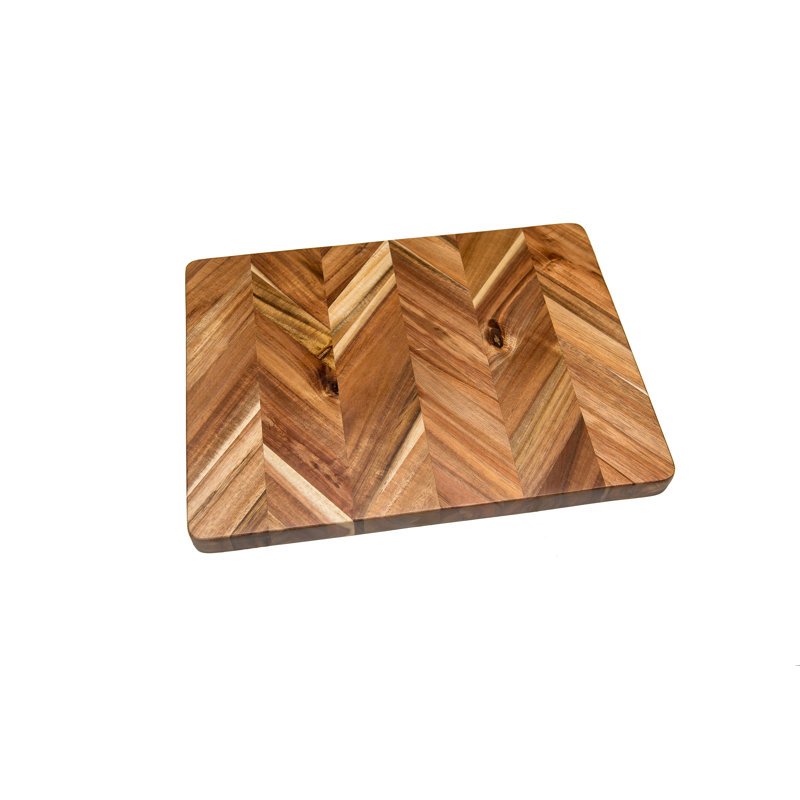 Acacia Herringbone Rectangular Cutting/Serve Board With Inset Handles And Well, Medium   ETA July