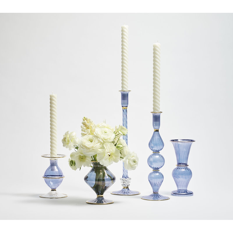 F2023 11'' H Glass Tabletop Candlestick, Blue