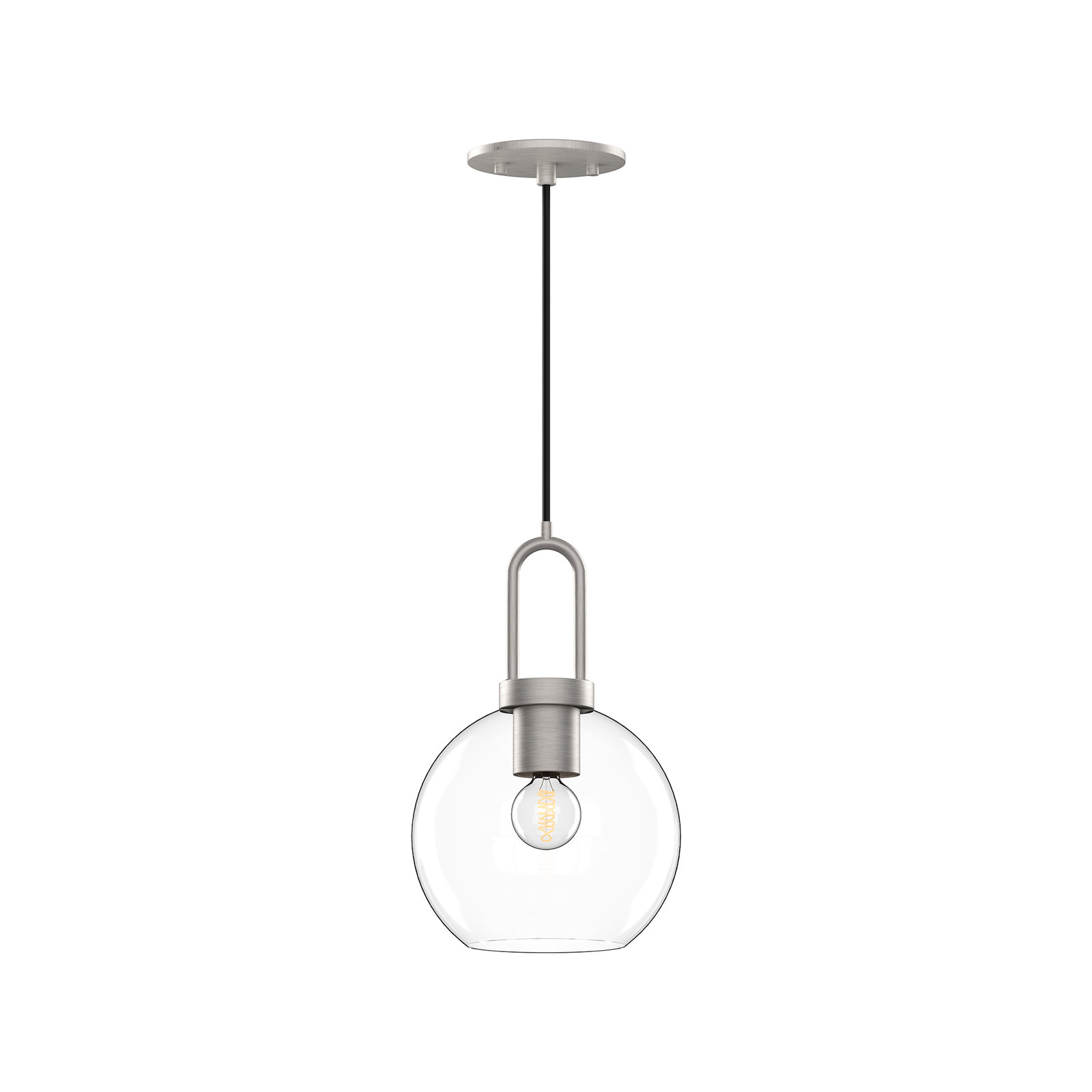Shiloh Single Light Glass Pendant, Brushed Nickel, Clear, 12.5"H x 7.875"W x 7.875"D