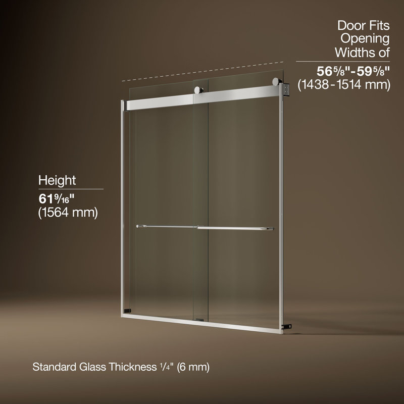 Levity 59.63" x 62" Bypass Bath Door with CleanCoat® Technology, Bright Silver, Clear