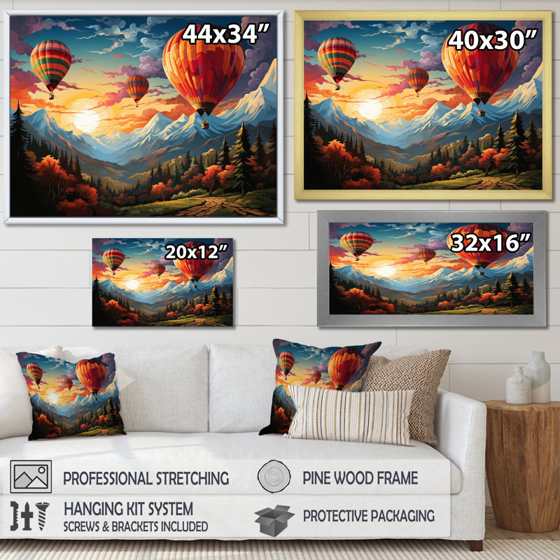 Ballon à air chaud coloré, art mural sur toile, H 34 po x l 44 po x P 1,5 po, Cadre naturel flottant