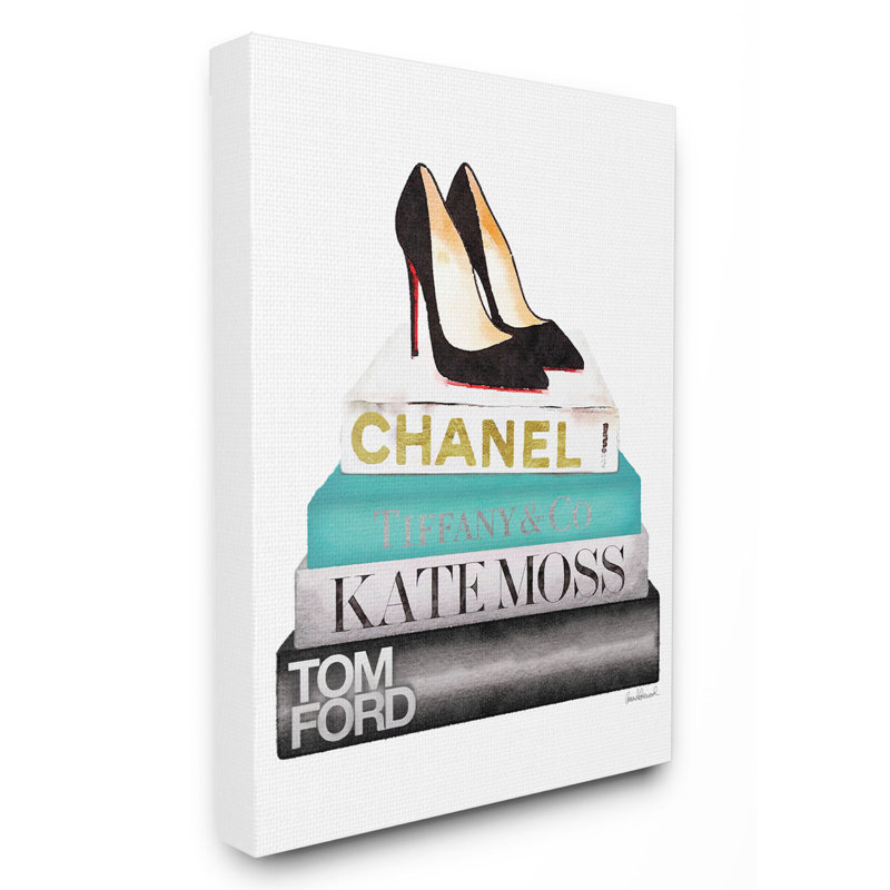 «Fashion Designer Shoes Bookstack Blue Black», impression, Toile tendue, H 20 po x l 16 po