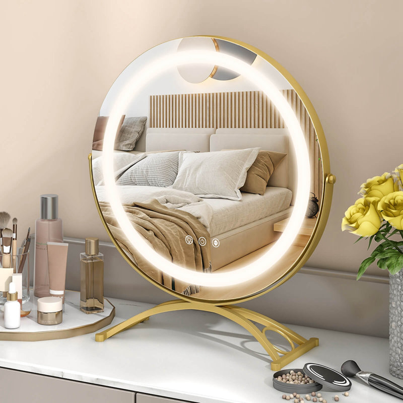Jackalynn Round Freestanding Mirror, Gold