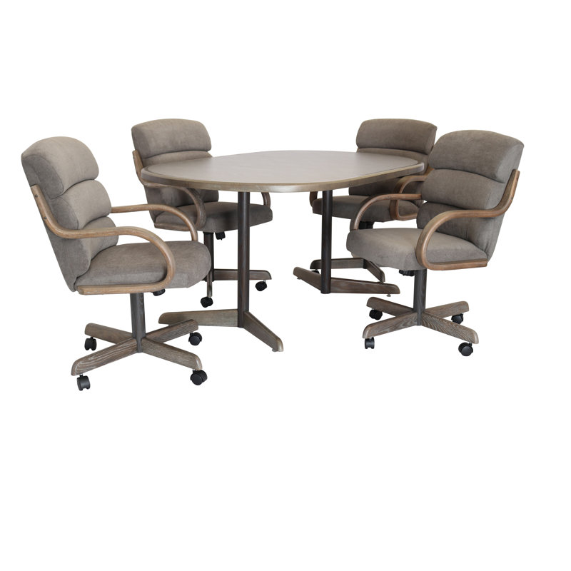 Ensemble de salle à manger extensible à 5 piédestaux 5 pièces, Gris bois flotté / polyester graphite