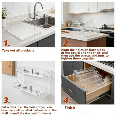 Clear Acrylic Tiered Spice Rack Organizer With 4 Vertical Shelves For Countertop, Cabinet, And Pantry Kitchen Storage