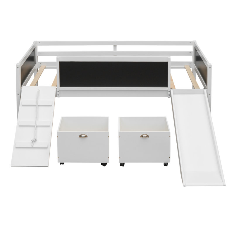 Lit mezzanine avec lit en bois et deux boîtes de rangement
