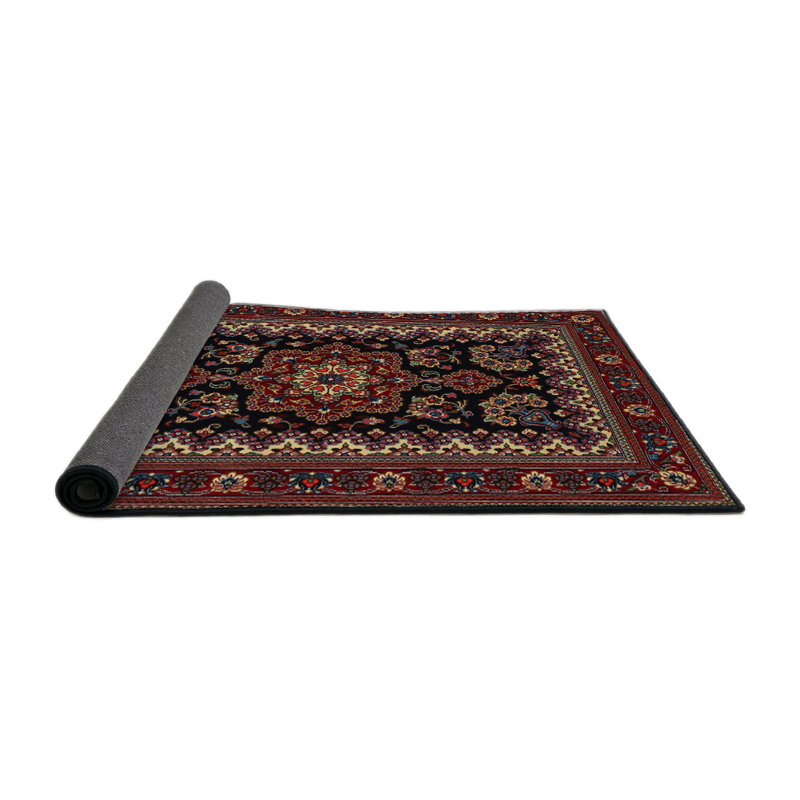 Tapis rouge/noir/brun traditionnel, Rond 3 pi