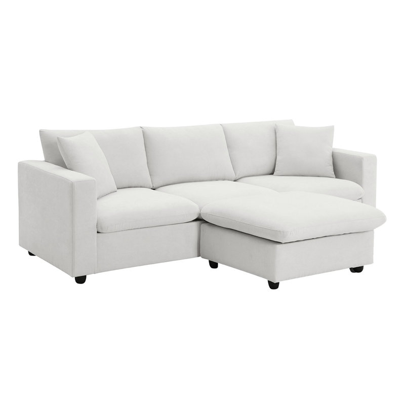 3 - Piece Upholstered Sectional, White Polyester