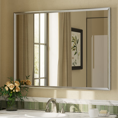 Amara Tempered Glass and Aluminum Alloy Framed French Cleat Mounted Wall Mirror