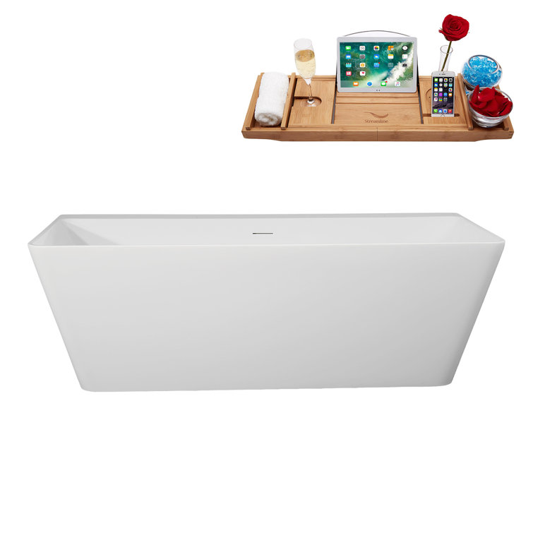 67" Streamline Soaking Freestanding Tub and Tray With Internal Drain