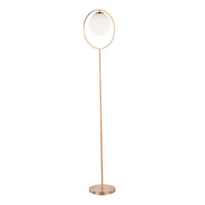 Moon Contemporary Floor Lamp In Gold Metal With Frosted Glass Shade For Elegant Lighting And Modern Decor