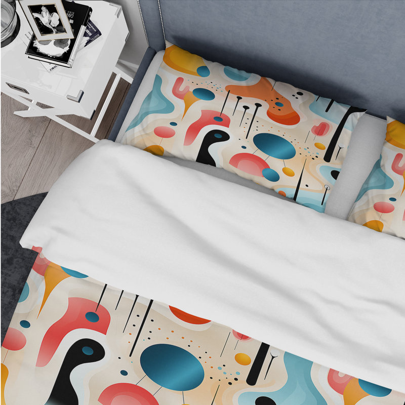 Literie Multiclor Mid Century, Housse de couette pour grand lit et 2 taies décor