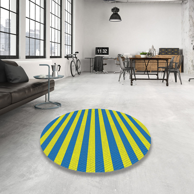 Tapis jaune/bleu à motifs Artlone, Rond 5 pi
