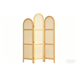 3-Panel Pine Wood Frame Room Divider with Natural Cane Design – Modern Japanese-Inspired Folding Screen