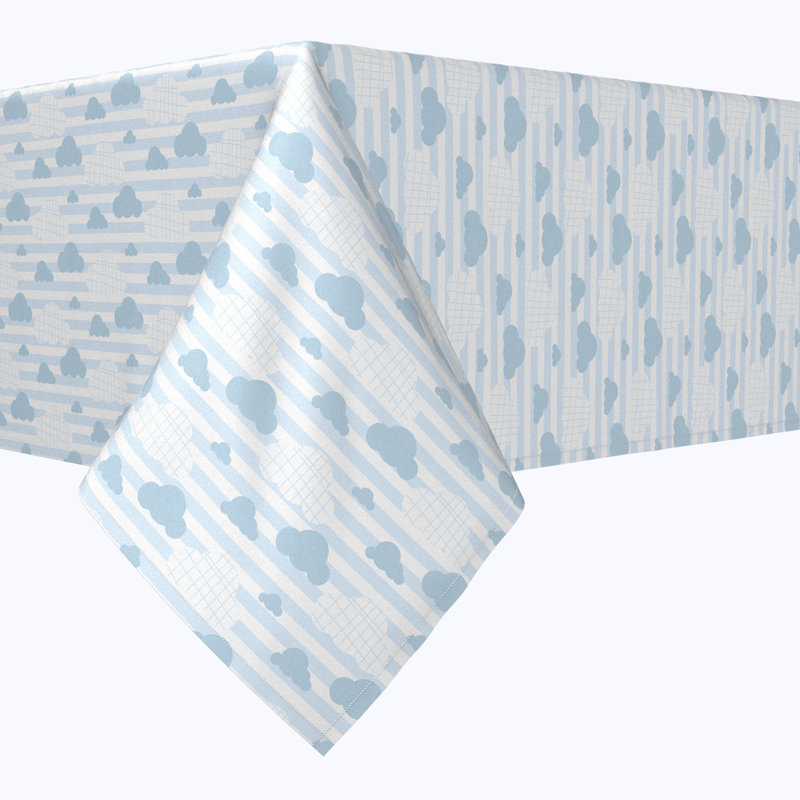 Rectangular Tablecloth, 100% Cotton, 52X104", Blue Clouds & Stripes, 52" x 52"