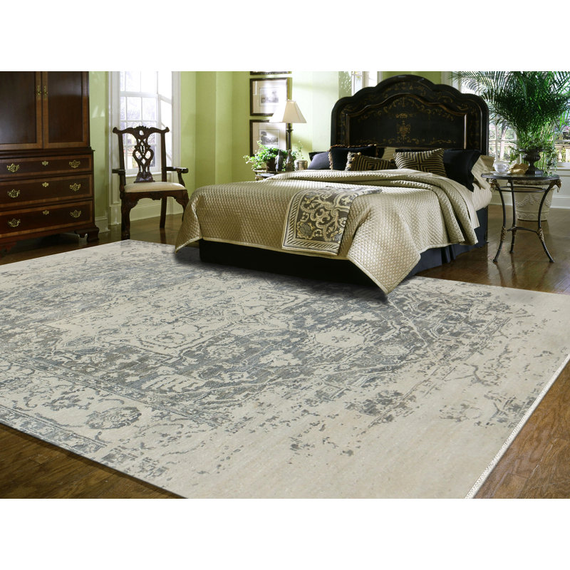 Tapis ivoire / fer noué à la main Burtonsville, Rectangle 2 pi x 3 pi