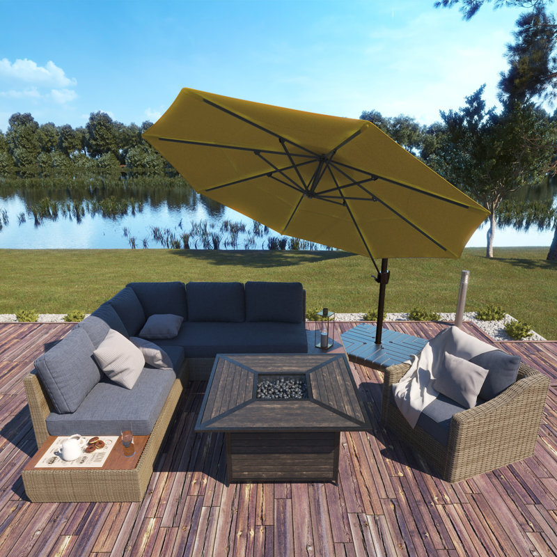 Parasol en porte-à-faux 11 pi Demarlo, Toile Sunbrella® jaune tournesol