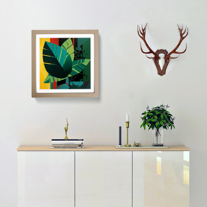 Tropical Leaf Suprematism No.9 - Single Picture Frame Print on Wood, Oak