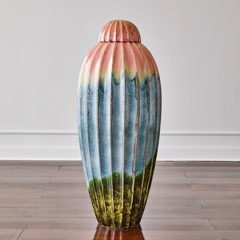 Fluted Jar w/Lid-Watercolor
