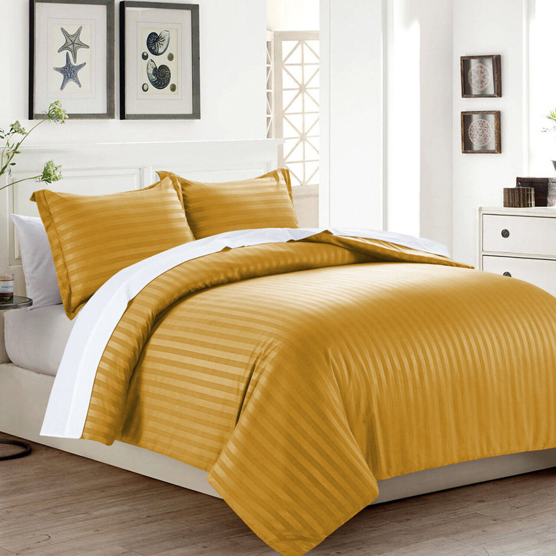 Thirlby Microfibre 250 TC Reversible Modern & Contemporary Duvet Cover Set with Pillow Cases, Ochre