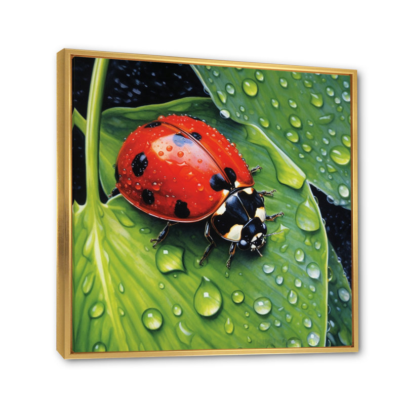 " Red And Black Ladybugs I ", 16" H x 16" W x 1" D, Gold Floater Framed