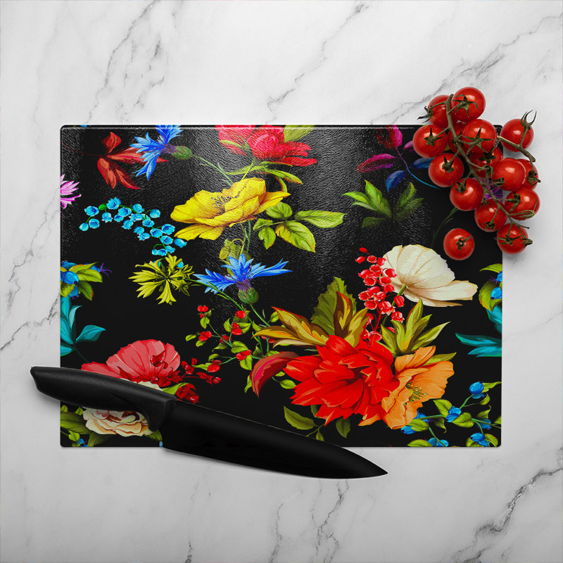 Bright Vibrant Flowers Glass Chopping Board