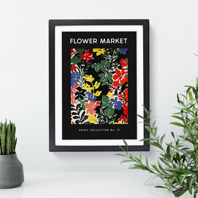 Flower Market Exhibition Black No.17 - Single Picture Frame Print on Wood