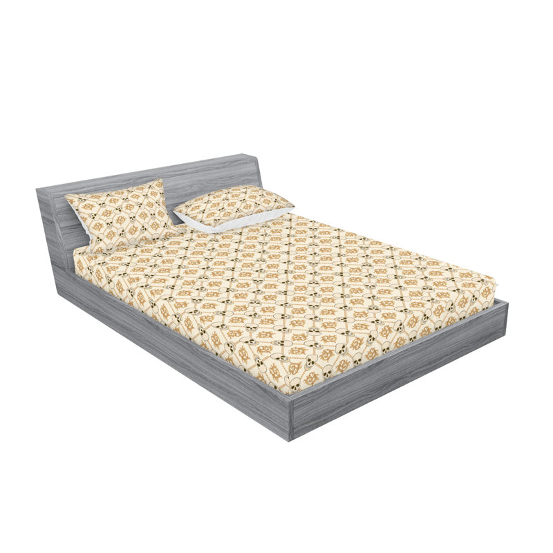 Ambesonne Fitted Sheet & Shams, California King Sheet Set with 2 Pillowcases, Champagne Camel/Beige Floral
