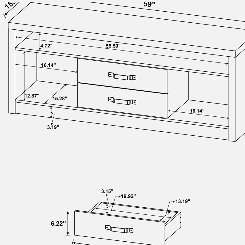Meuble télé 2 tiroirs en bois d'ingénierie