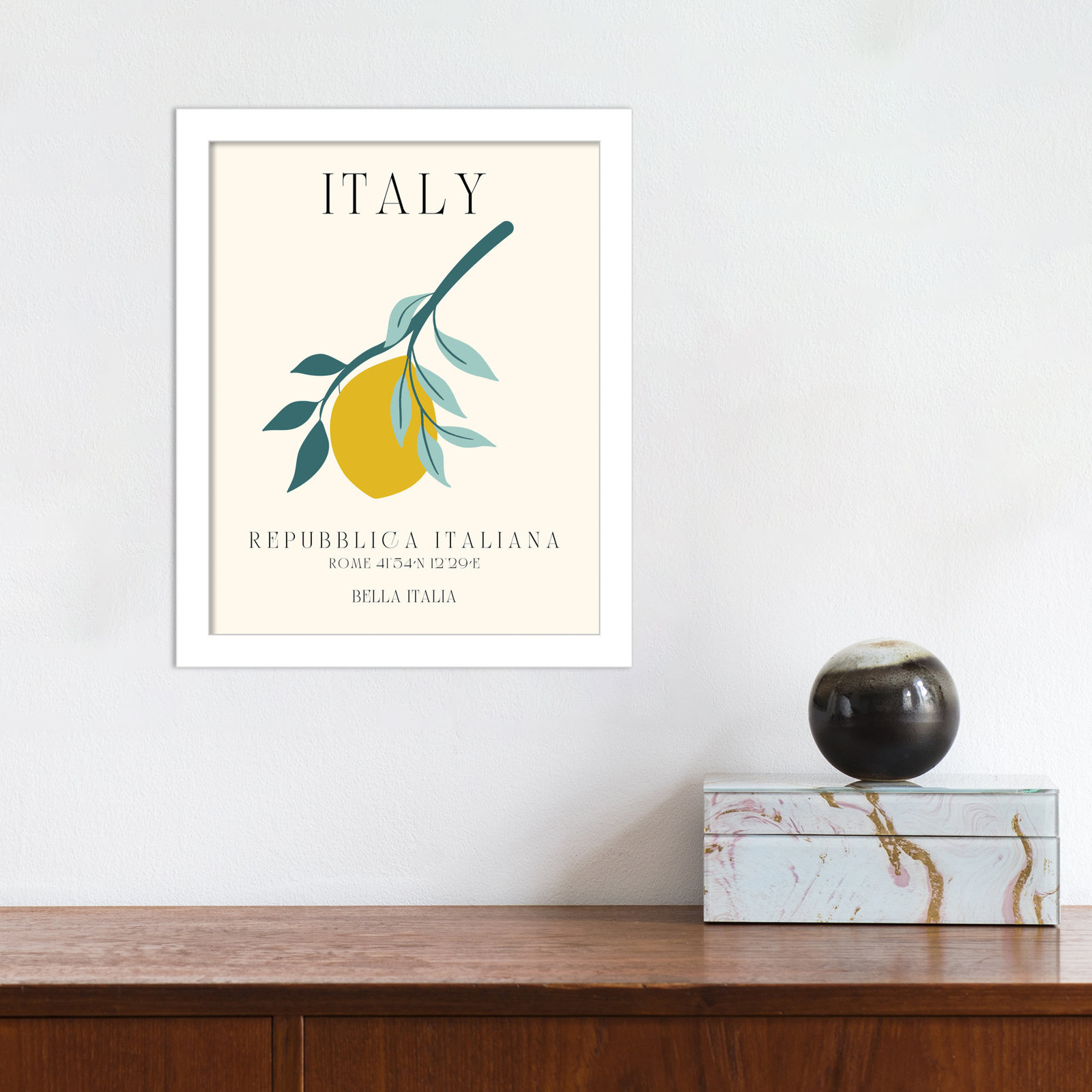 Mirando "Italy Travel Poster" Print, 11" W x 13" H x 1" D, White Framed
