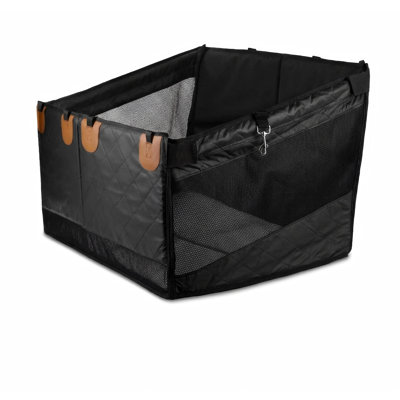 Heavy-duty back seat extender with rigid bottom construction supporting up to 400 pounds; waterproof and scratch-resistant PU leather material; functions as a protective hammock-style cover for cars, SUVs, and trucks.