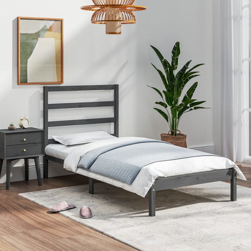 Neuman Solid Wood Bed, Grey, 200 x 200cm