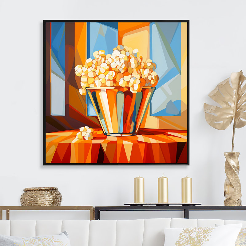 Pop corn éclatant orange éclatant, Cadre flottant noir, H 16 po x l 16 po x P 1 po