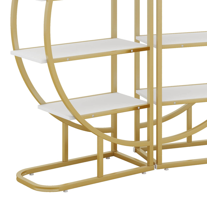 Round Bookcase, Home Office 4 Tier Bookshelf Open Freestanding Storage Shelf, MDF Board & Metal Frame