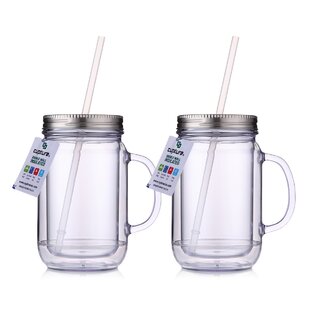 Cupture Acrylic Mason Jar Tumbler Mugs with Lids & Straws - 20 oz, 6 Pack  (Clear)