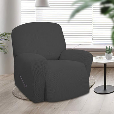 Oversized Recliner Stretch Sofa Slipcover Sofa Cover 1 Piece Furniture Protector Couch Soft With Elastic Bottom Kids,Polyester Spandex Jacquard Small Checks(Oversize Recliner,Dark Grey)