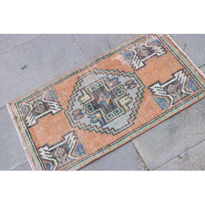 Petit tapis turc Oushak tissé à la main en orange vif pour la décoration du vestibule