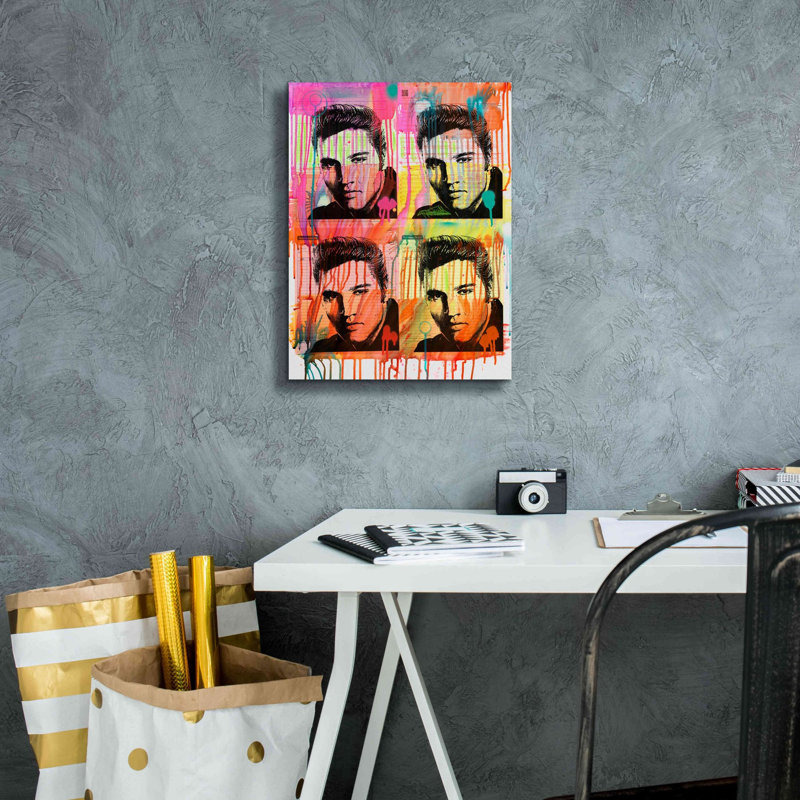 «Elvis 4» par Dean Russo, art mural sur toile, H 16 po x l 12 po x P 0,75 po