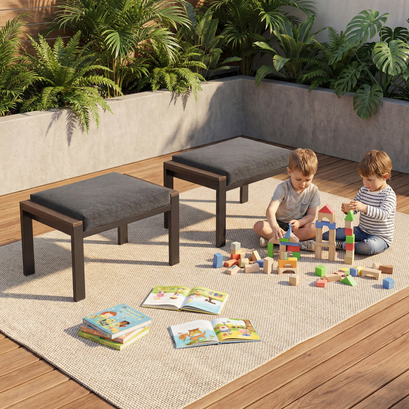 2-Piece Outdoor Ottoman Set, Patio Footstools with Cushions, Aluminum Frame, All-Weather Use, Dark Gray, 2 Ottomans