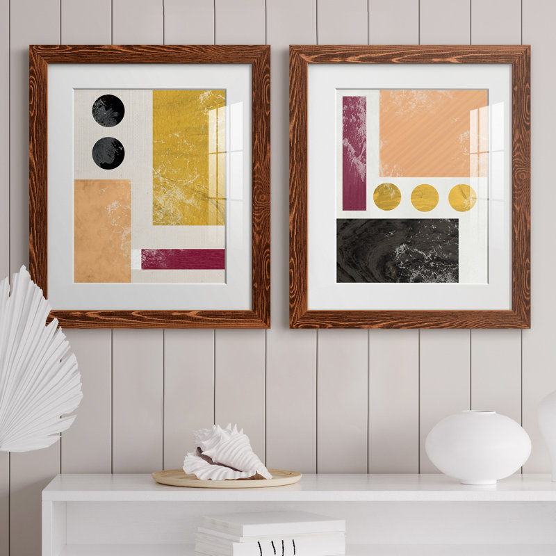 Essie Abstract I - Ensemble de 2 reproductions d'art, H 20 po x l 17 po x P 1 po, Papier avec cadre érable, Blanc