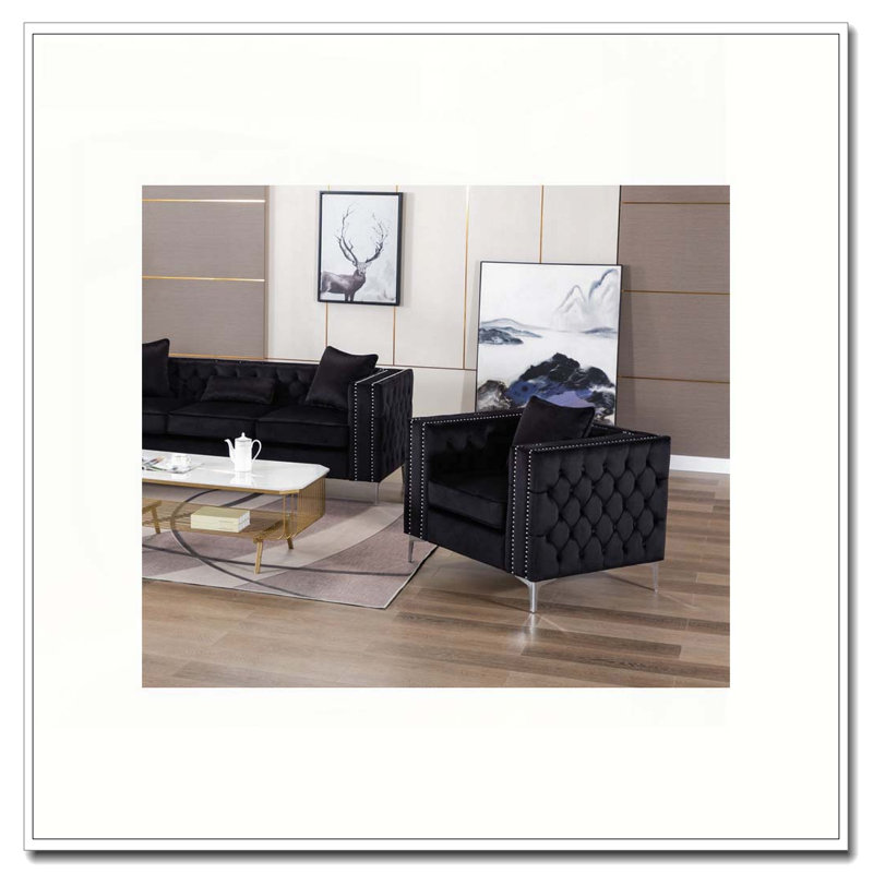 Lorreto 40" Black Velvet Chair, Black