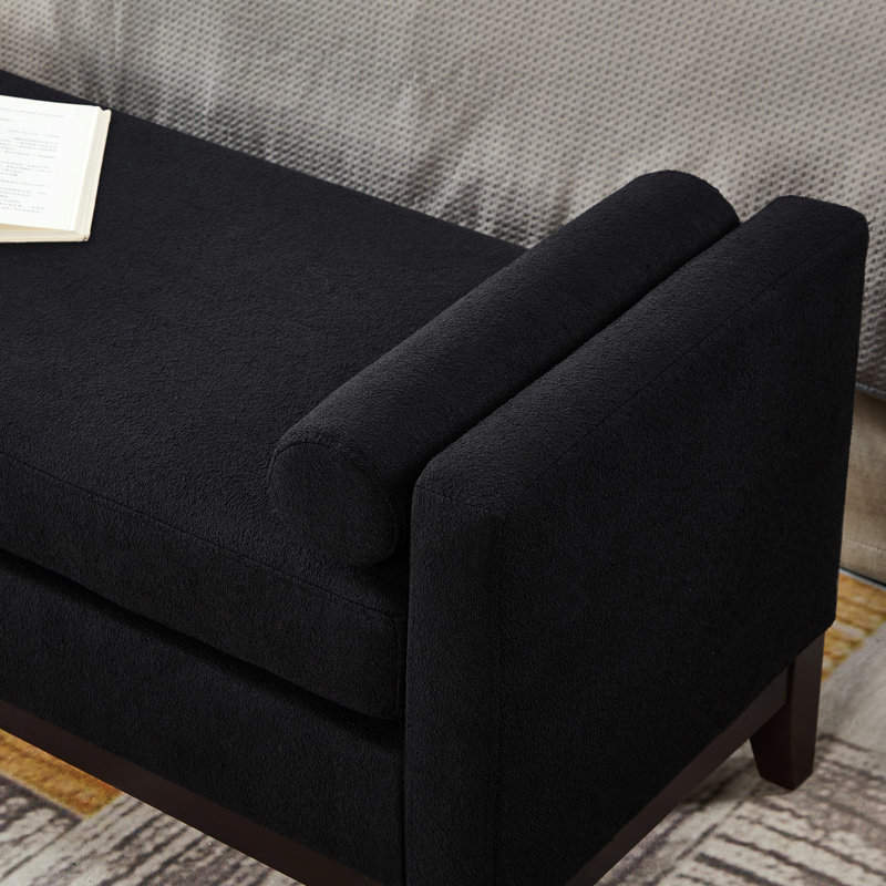 Grand repose-pieds rembourré en tissu Boucle avec coussins, banc de fenêtre rembourré pour le salon, banc de vestibule - noir