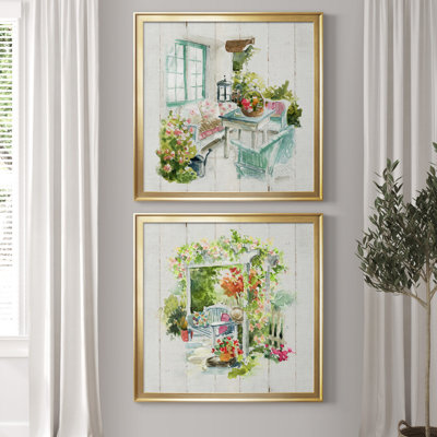 Shiplap Cottage Retreat - Matted and Framed Under Acrylic Glass, Set of 2, Large Living Room Wall Art