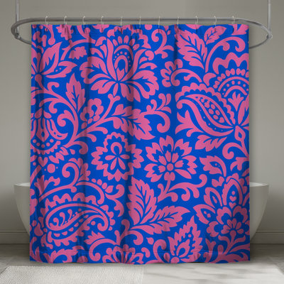 Rideaux de douche roses en damas à motif floral extra longs