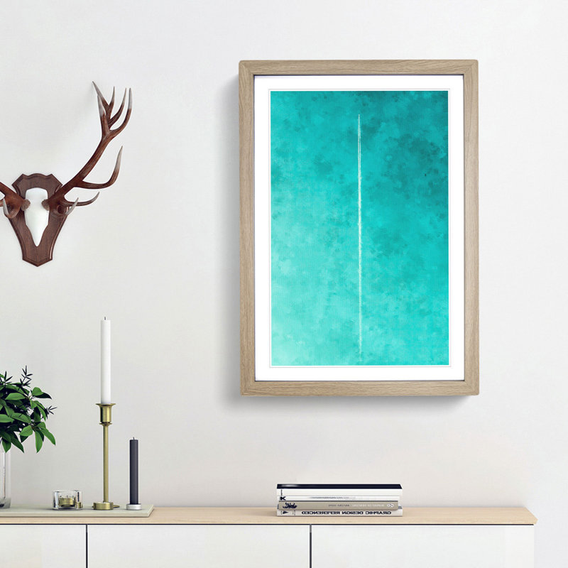 Plane In The Sky Painting - Single Picture Frame Print on MDF, Oak Framed, 87cm H x 62cm W x 2cm D