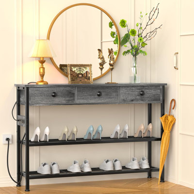 32-Inch Entryway Table With USB Ports, Outlets, LED Light Strip, And Storage Shelves - Modern Console Table For Living Room, Hallway, Foyer, And TV Stand