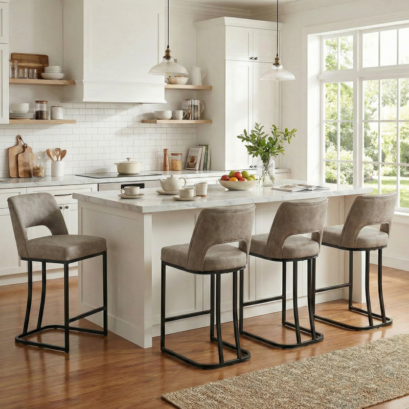 Tabouret de bar moderne en similicuir avec structure en métal, tabourets de bar modernes à hauteur de comptoir avec dossier découpé, ensemble de 2