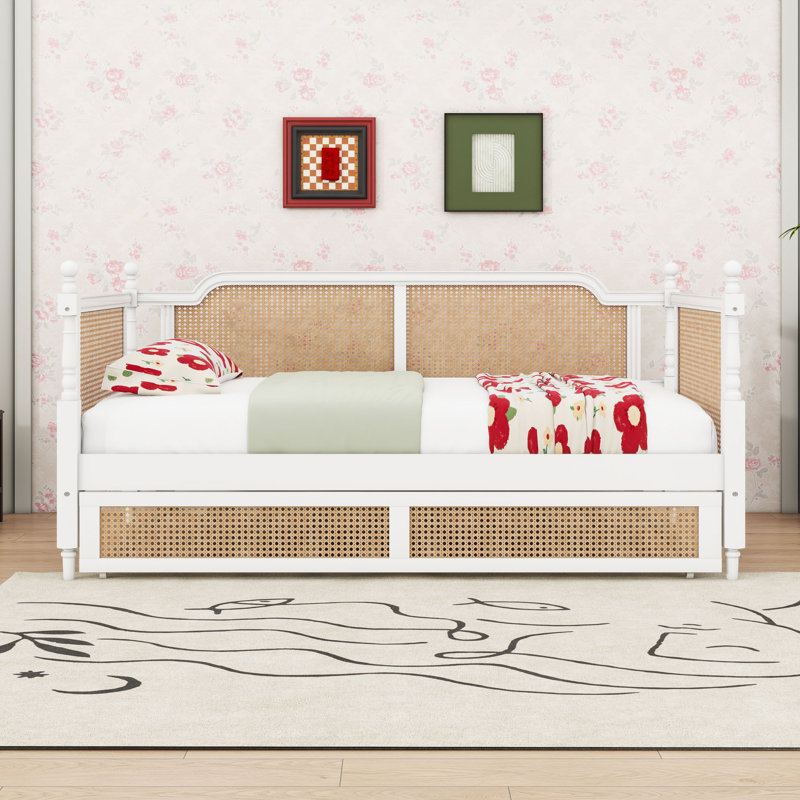 Wooden Daybed with Headboard and Trundle, Twin, Antique Walnut