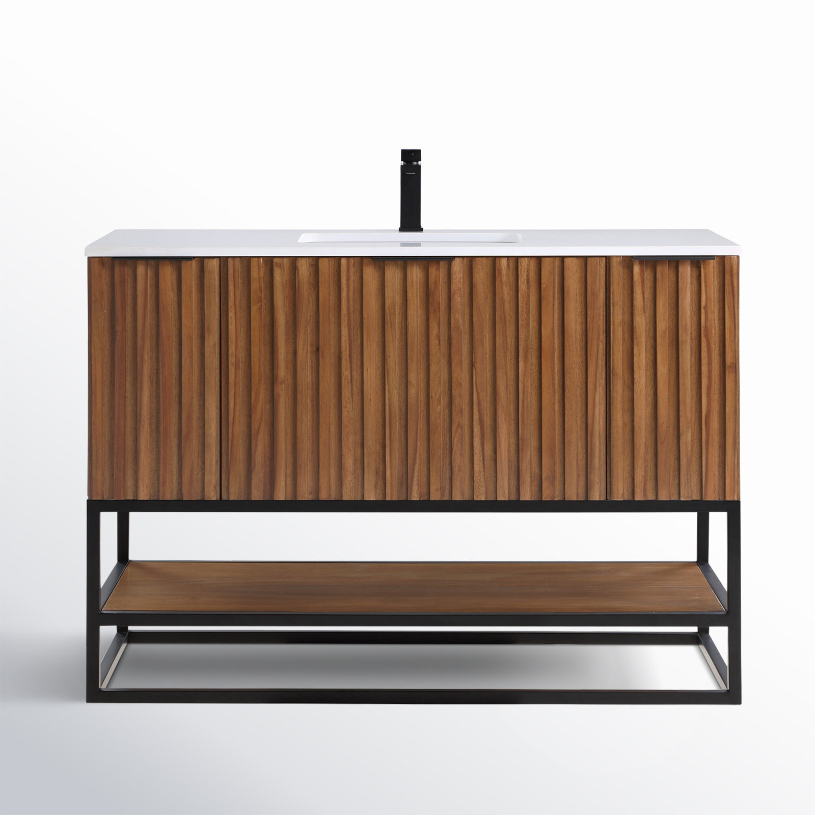 Terra 48'' Single Bathroom Vanity, White Quartz/Single Faucet Mount, Walnut, Matte Black
