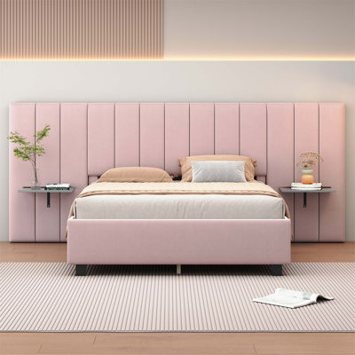 Upholstered Platform Bed with Big Headboard, Bedroom Furniture